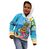 Hawaiian Funny Pineapple Surfing Kid Hoodie Beach with Tribal Kakau and Plumeria