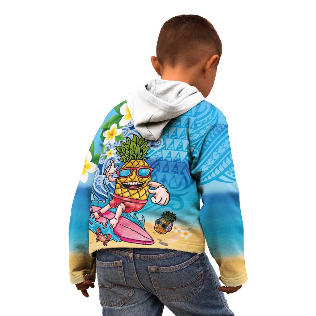 Hawaiian Funny Pineapple Surfing Kid Hoodie Beach with Tribal Kakau and Plumeria