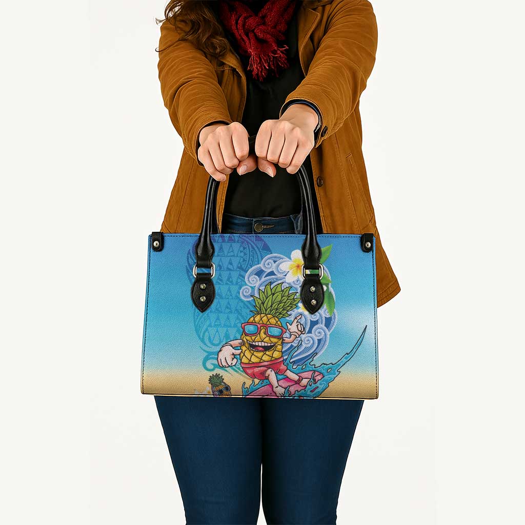 Hawaiian Funny Pineapple Surfing Leather Bag Beach with Tribal Kakau and Plumeria