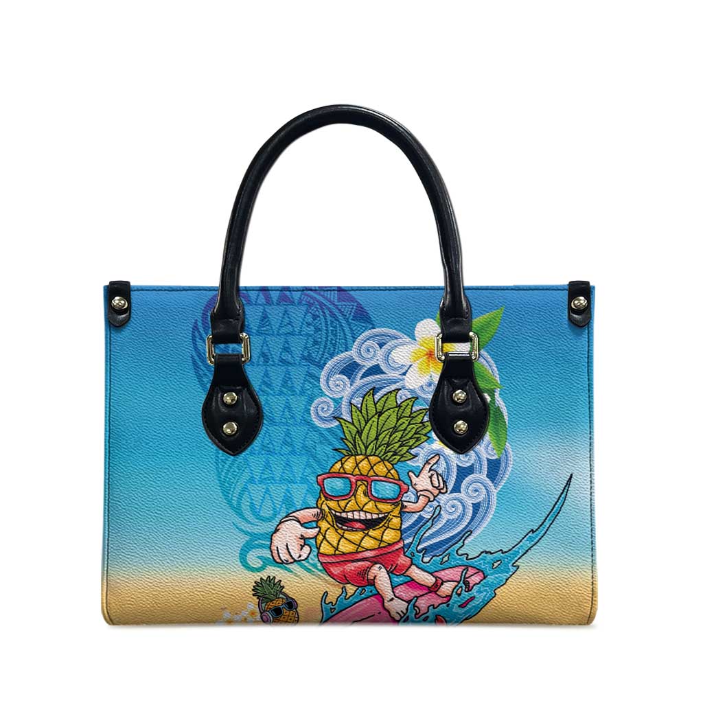 Hawaiian Funny Pineapple Surfing Leather Bag Beach with Tribal Kakau and Plumeria