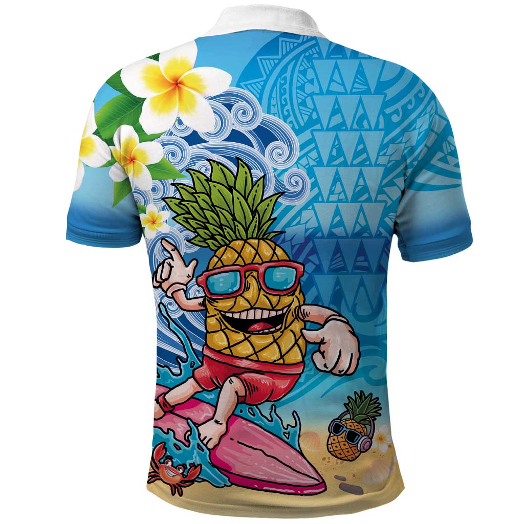 Hawaiian Funny Pineapple Surfing Polo Shirt Beach with Tribal Kakau and Plumeria LT03 - Polynesian Pride