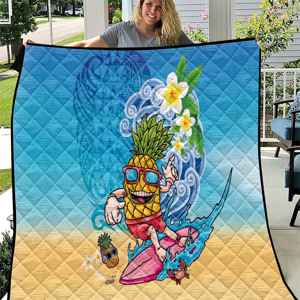 Hawaiian Funny Pineapple Surfing Quilt Beach with Tribal Kakau and Plumeria LT03 Multicolor - Polynesian Pride