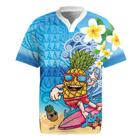 Hawaiian Funny Pineapple Surfing Rugby Jersey Beach with Tribal Kakau and Plumeria