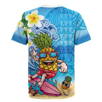 Hawaiian Funny Pineapple Surfing Rugby Jersey Beach with Tribal Kakau and Plumeria