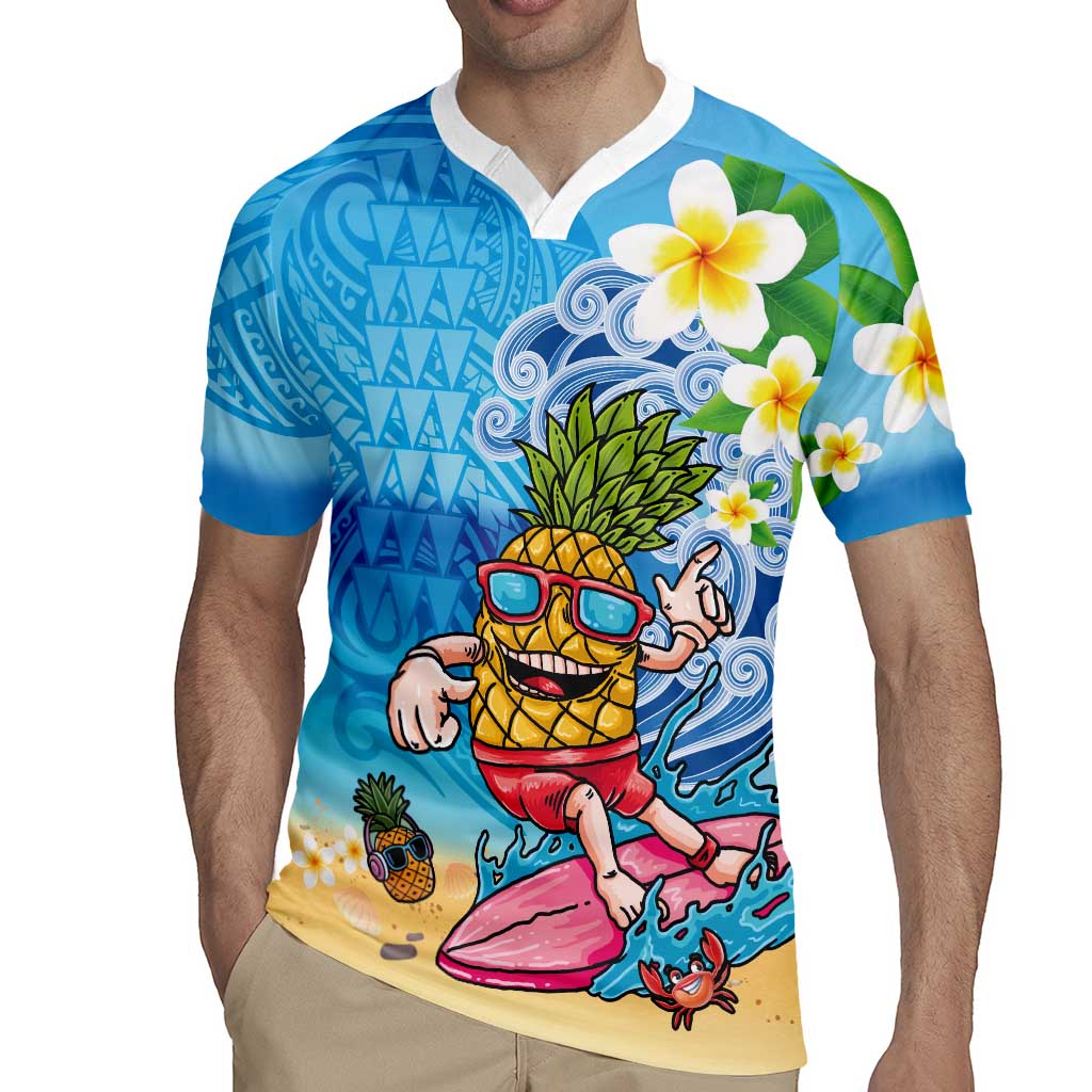Hawaiian Funny Pineapple Surfing Rugby Jersey Beach with Tribal Kakau and Plumeria