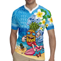 Hawaiian Funny Pineapple Surfing Rugby Jersey Beach with Tribal Kakau and Plumeria