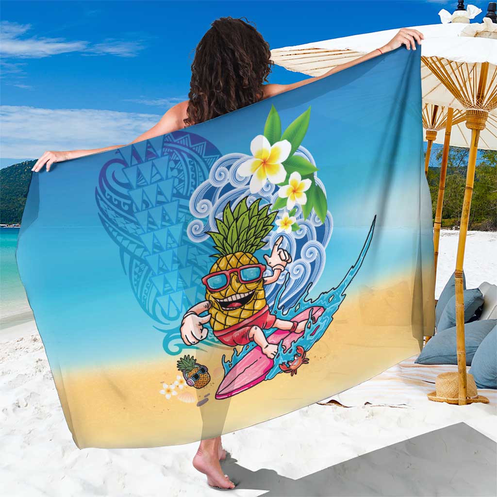 Hawaiian Funny Pineapple Surfing Sarong Beach with Tribal Kakau and Plumeria