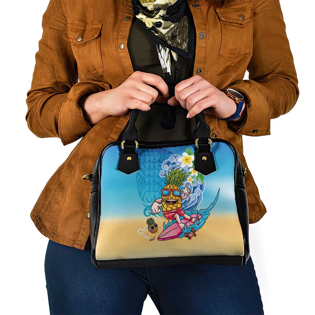 Hawaiian Funny Pineapple Surfing Shoulder Handbag Beach with Tribal Kakau and Plumeria LT03 - Polynesian Pride