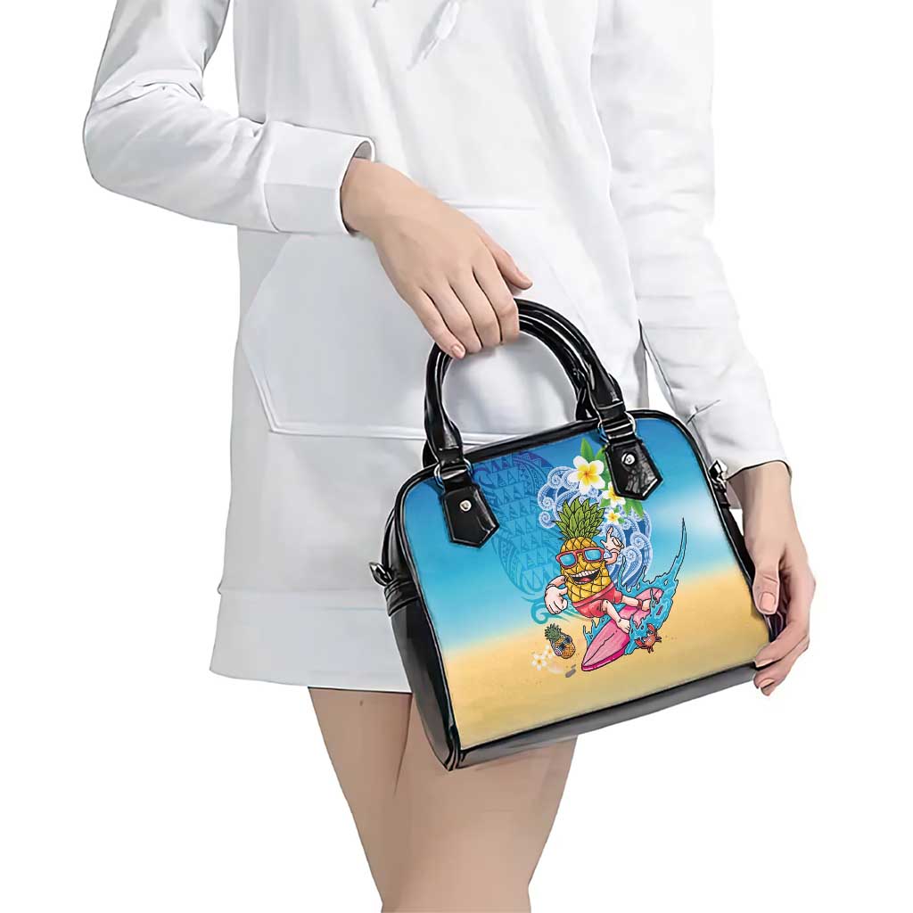 Hawaiian Funny Pineapple Surfing Shoulder Handbag Beach with Tribal Kakau and Plumeria LT03 - Polynesian Pride