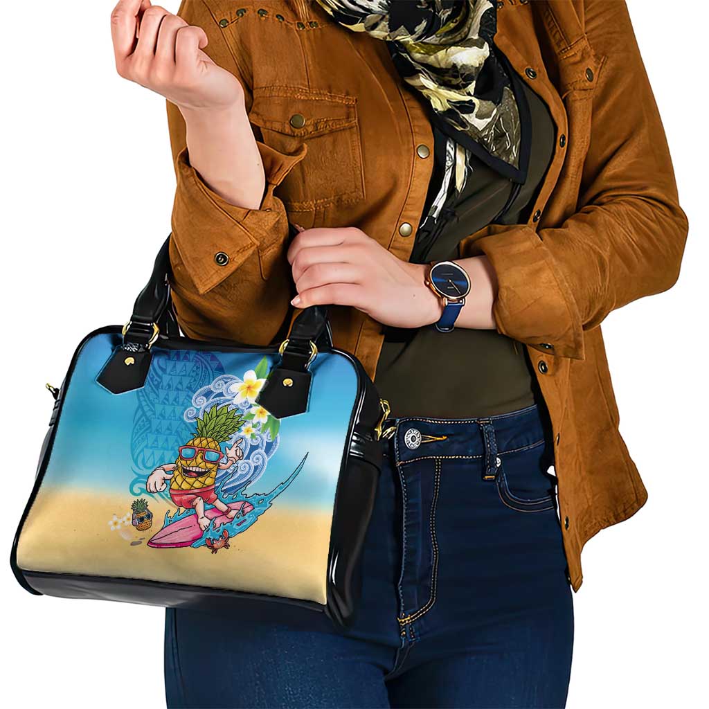 Hawaiian Funny Pineapple Surfing Shoulder Handbag Beach with Tribal Kakau and Plumeria LT03 - Polynesian Pride