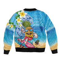 Hawaiian Funny Pineapple Surfing Sleeve Zip Bomber Jacket Beach with Tribal Kakau and Plumeria LT03 - Polynesian Pride