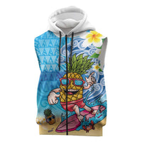 Hawaiian Funny Pineapple Surfing Sleeveless Zip Hoodie Beach with Tribal Kakau and Plumeria