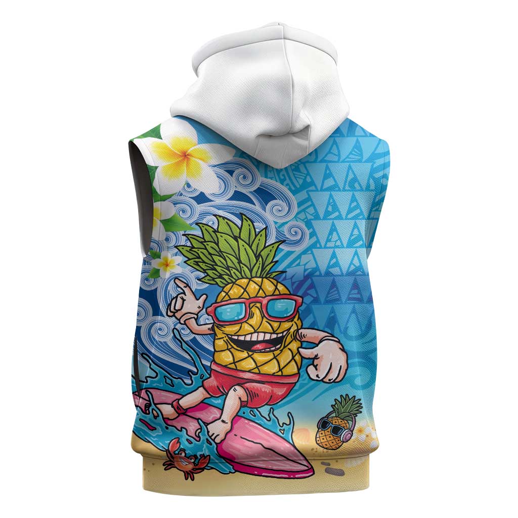 Hawaiian Funny Pineapple Surfing Sleeveless Zip Hoodie Beach with Tribal Kakau and Plumeria