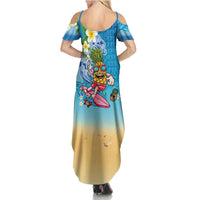 Hawaiian Funny Pineapple Surfing Summer Maxi Dress Beach with Tribal Kakau and Plumeria