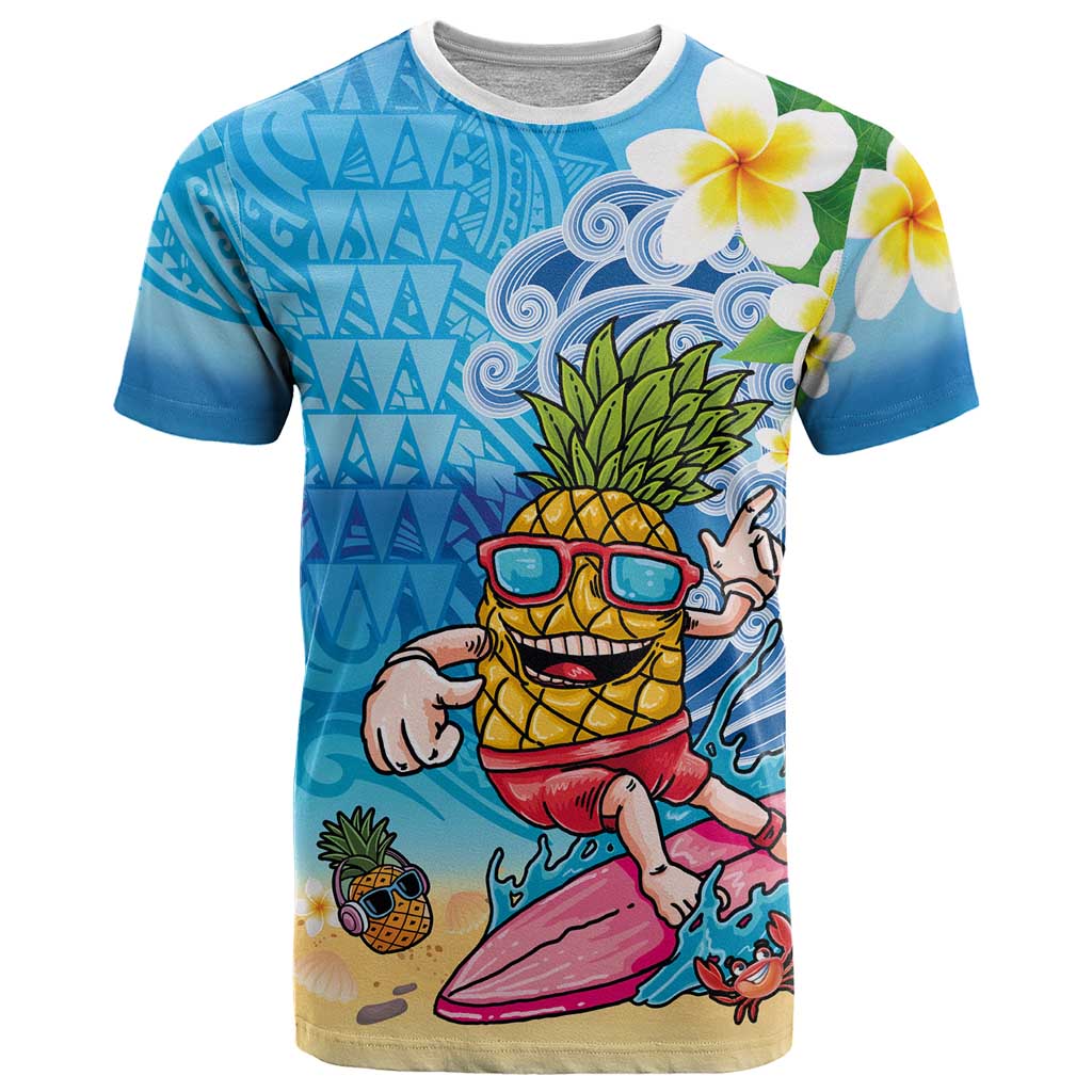 Hawaiian Funny Pineapple Surfing T Shirt Beach with Tribal Kakau and Plumeria