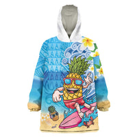 Hawaiian Funny Pineapple Surfing Wearable Blanket Hoodie Beach with Tribal Kakau and Plumeria