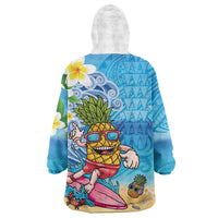 Hawaiian Funny Pineapple Surfing Wearable Blanket Hoodie Beach with Tribal Kakau and Plumeria