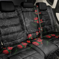 Hawaiian Taro Leaves and Ohia Lehua Back Car Seat Cover Polynesian Tribal Art Tropical Plants Motifs Grayscale