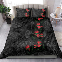 Hawaiian Taro Leaves and Ohia Lehua Bedding Set Polynesian Tribal Art Tropical Plants Motifs Grayscale