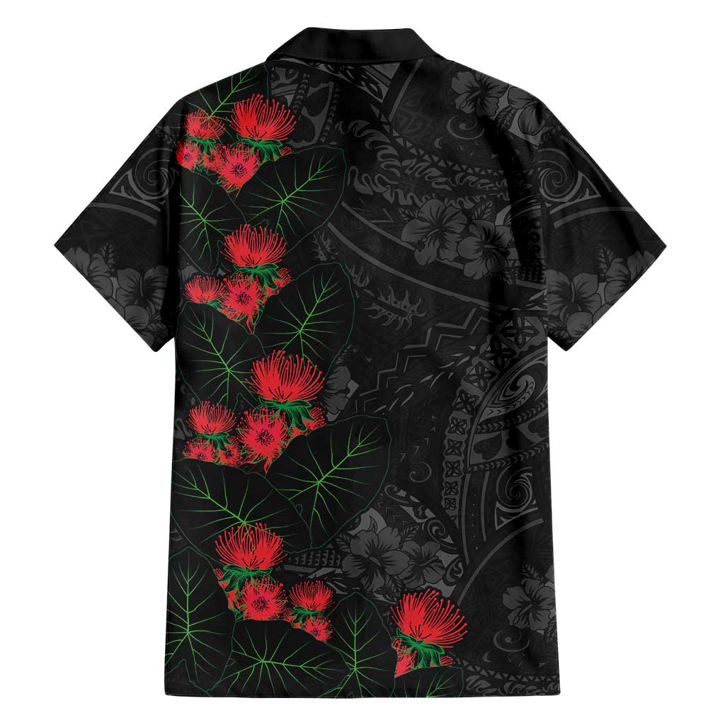 Hawaiian Taro Leaves and Ohia Lehua Family Matching Mermaid Dress and Hawaiian Shirt Polynesian Tribal Art Tropical Plants Motifs Grayscale