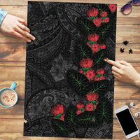 Hawaiian Taro Leaves and Ohia Lehua Puzzle Polynesian Tribal Art Tropical Plants Motifs Grayscale