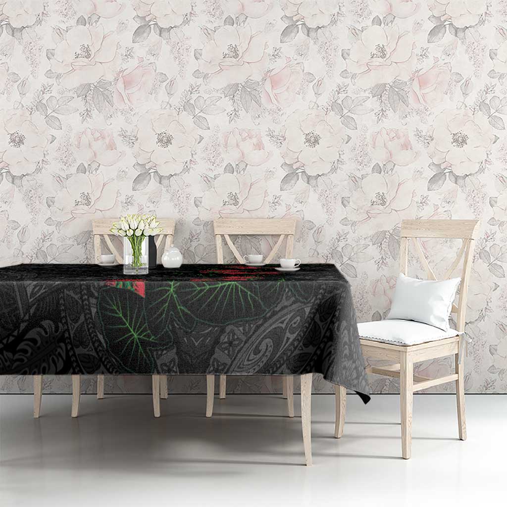 Hawaiian Taro Leaves and Ohia Lehua Tablecloth Polynesian Tribal Art Tropical Plants Motifs Grayscale