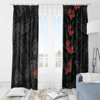 Hawaiian Taro Leaves and Ohia Lehua Window Curtain Polynesian Tribal Art Tropical Plants Motifs Grayscale