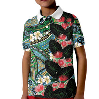 Hawaiian Taro Leaves and Ohia Lehua Kid Polo Shirt Polynesian Tribal Art Tropical Plants Motifs Colorful