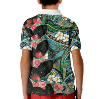 Hawaiian Taro Leaves and Ohia Lehua Kid Polo Shirt Polynesian Tribal Art Tropical Plants Motifs Colorful