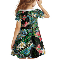 Hawaiian Taro Leaves and Ohia Lehua Kid Short Sleeve Dress Polynesian Tribal Art Tropical Plants Motifs Colorful LT03 - Polynesian Pride