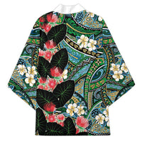 Hawaiian Taro Leaves and Ohia Lehua Kimono Polynesian Tribal Art Tropical Plants Motifs Colorful