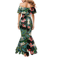 Hawaiian Taro Leaves and Ohia Lehua Mermaid Dress Polynesian Tribal Art Tropical Plants Motifs Colorful