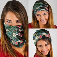 Hawaiian Taro Leaves and Ohia Lehua Neck Gaiter Polynesian Tribal Art Tropical Plants Motifs Colorful