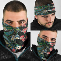 Hawaiian Taro Leaves and Ohia Lehua Neck Gaiter Polynesian Tribal Art Tropical Plants Motifs Colorful