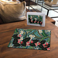 Hawaiian Taro Leaves and Ohia Lehua Puzzle Polynesian Tribal Art Tropical Plants Motifs Colorful