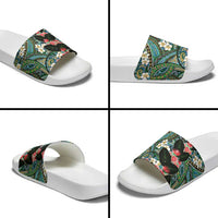 Hawaiian Taro Leaves and Ohia Lehua Slide Sandals Polynesian Tribal Art Tropical Plants Motifs Colorful