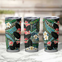 Hawaiian Taro Leaves and Ohia Lehua Tumbler Cup Polynesian Tribal Art Tropical Plants Motifs Colorful