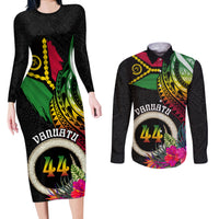 Vanuatu 44th Anniversary Couples Matching Long Sleeve Bodycon Dress and Long Sleeve Button Shirt Boars Tusk Tugeta Yumi Selebretem Indipendens Dei