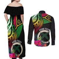 Vanuatu 44th Anniversary Couples Matching Off Shoulder Maxi Dress and Long Sleeve Button Shirt Boars Tusk Tugeta Yumi Selebretem Indipendens Dei