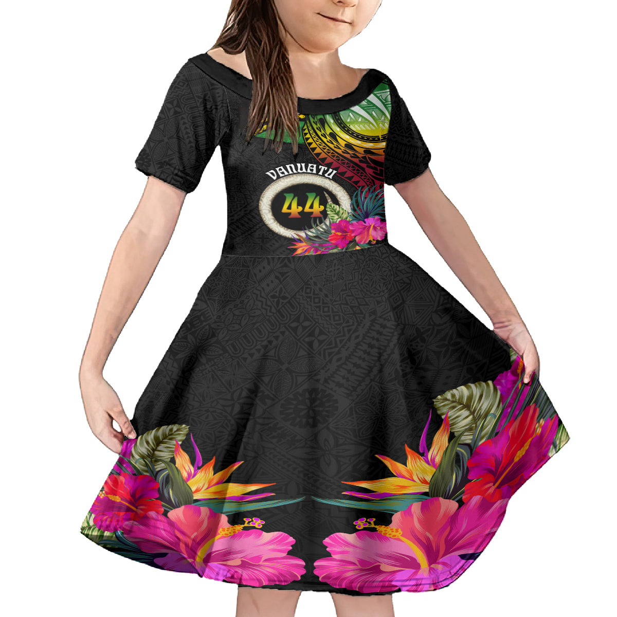 Vanuatu 44th Anniversary Family Matching Tank Maxi Dress and Hawaiian Shirt Boars Tusk Tugeta Yumi Selebretem Indipendens Dei