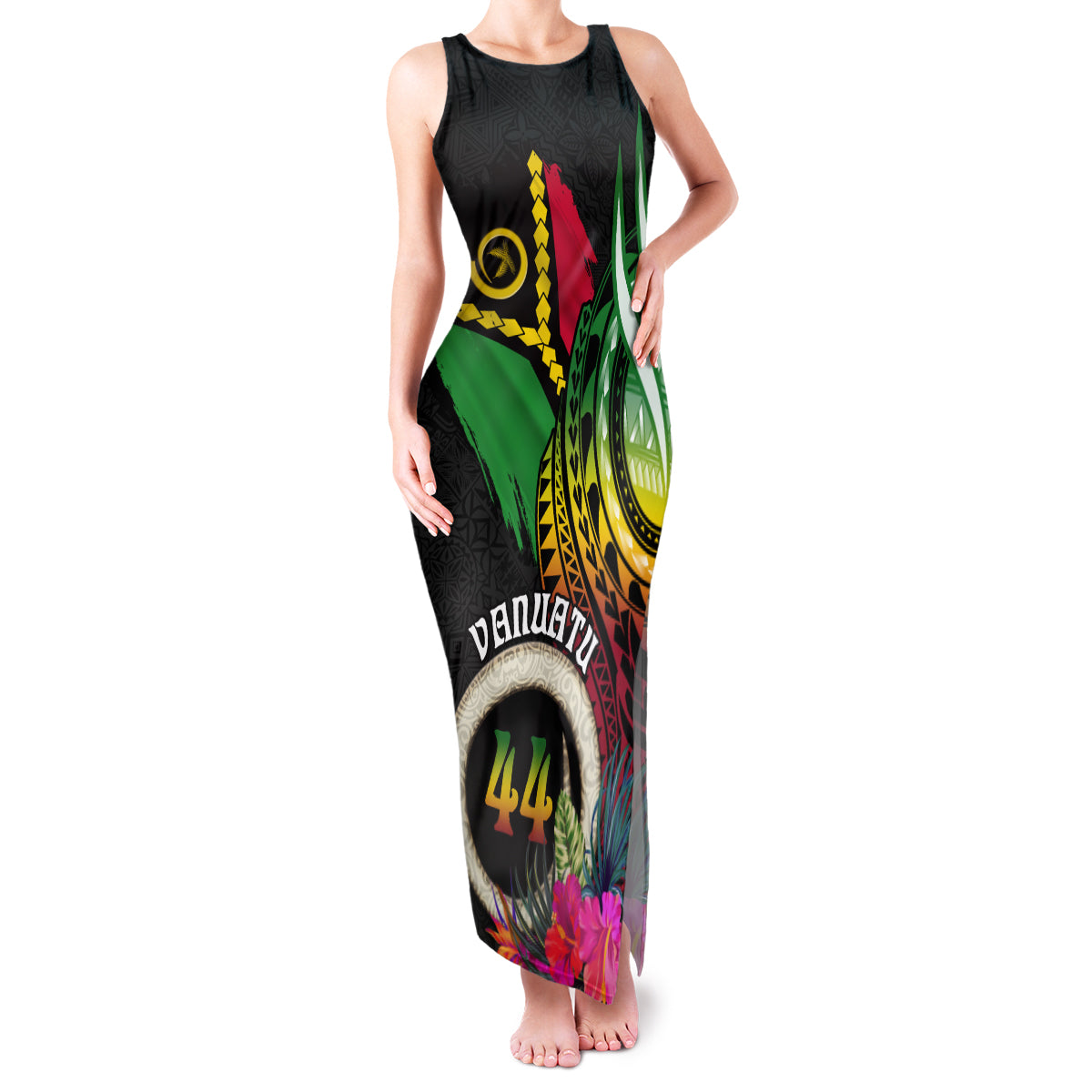 Vanuatu 44th Anniversary Family Matching Tank Maxi Dress and Hawaiian Shirt Boars Tusk Tugeta Yumi Selebretem Indipendens Dei