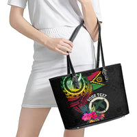 Personalised Vanuatu 44th Anniversary Leather Tote Bag Boars Tusk Tugeta Yumi Selebretem Indipendens Dei LT03 - Polynesian Pride