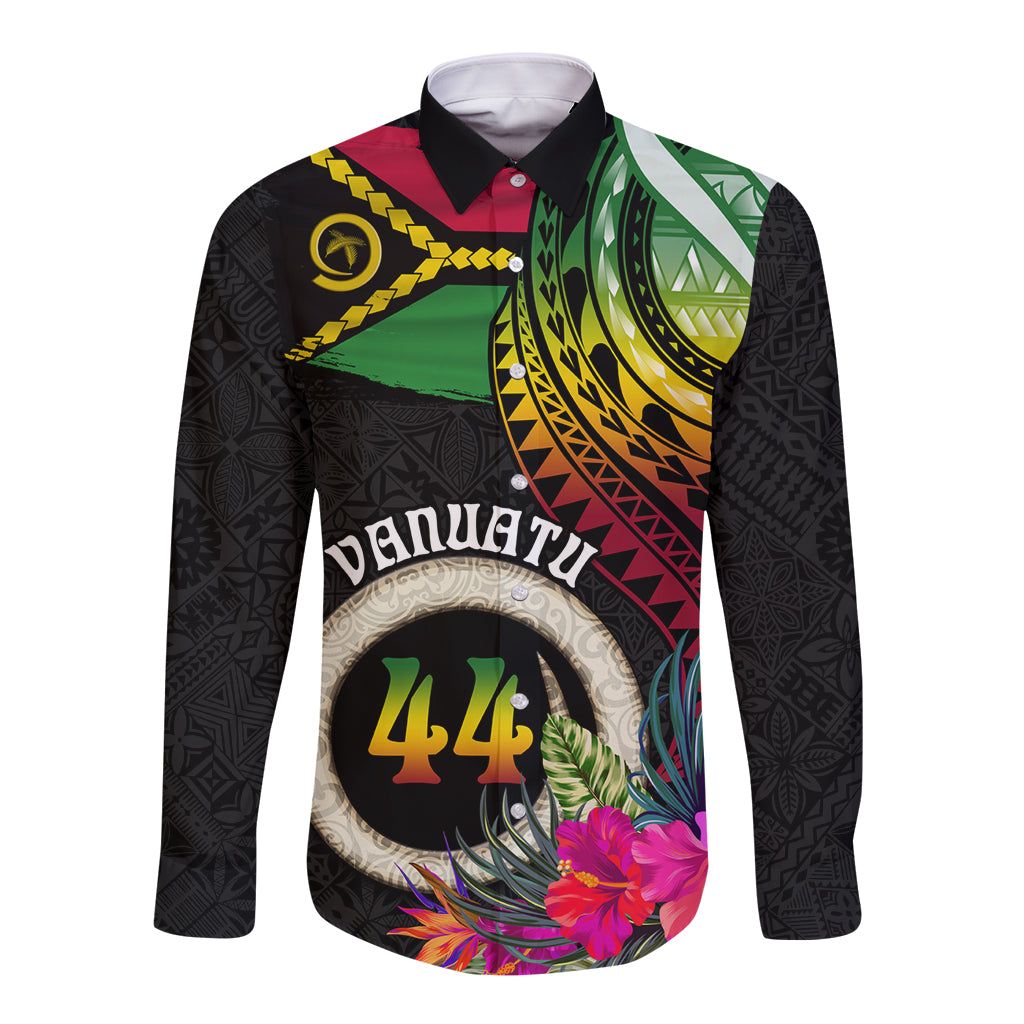 Vanuatu 44th Anniversary Long Sleeve Button Shirt Boars Tusk Tugeta Yumi Selebretem Indipendens Dei