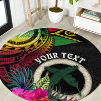 Personalised Vanuatu 44th Anniversary Round Carpet Boars Tusk Tugeta Yumi Selebretem Indipendens Dei LT03 Black - Polynesian Pride