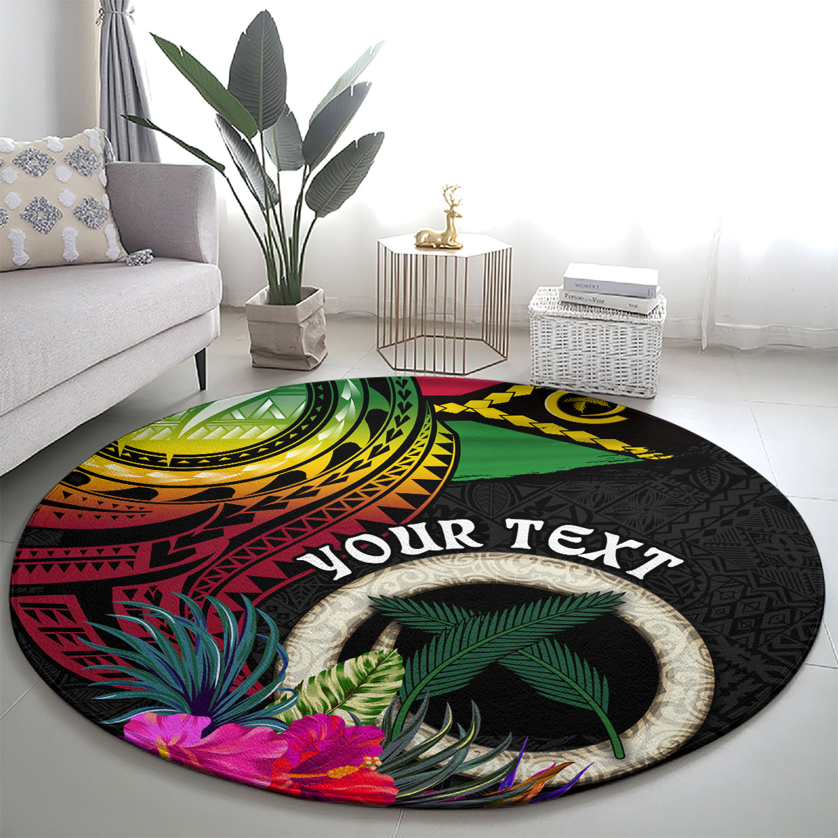 Personalised Vanuatu 44th Anniversary Round Carpet Boars Tusk Tugeta Yumi Selebretem Indipendens Dei LT03 - Polynesian Pride
