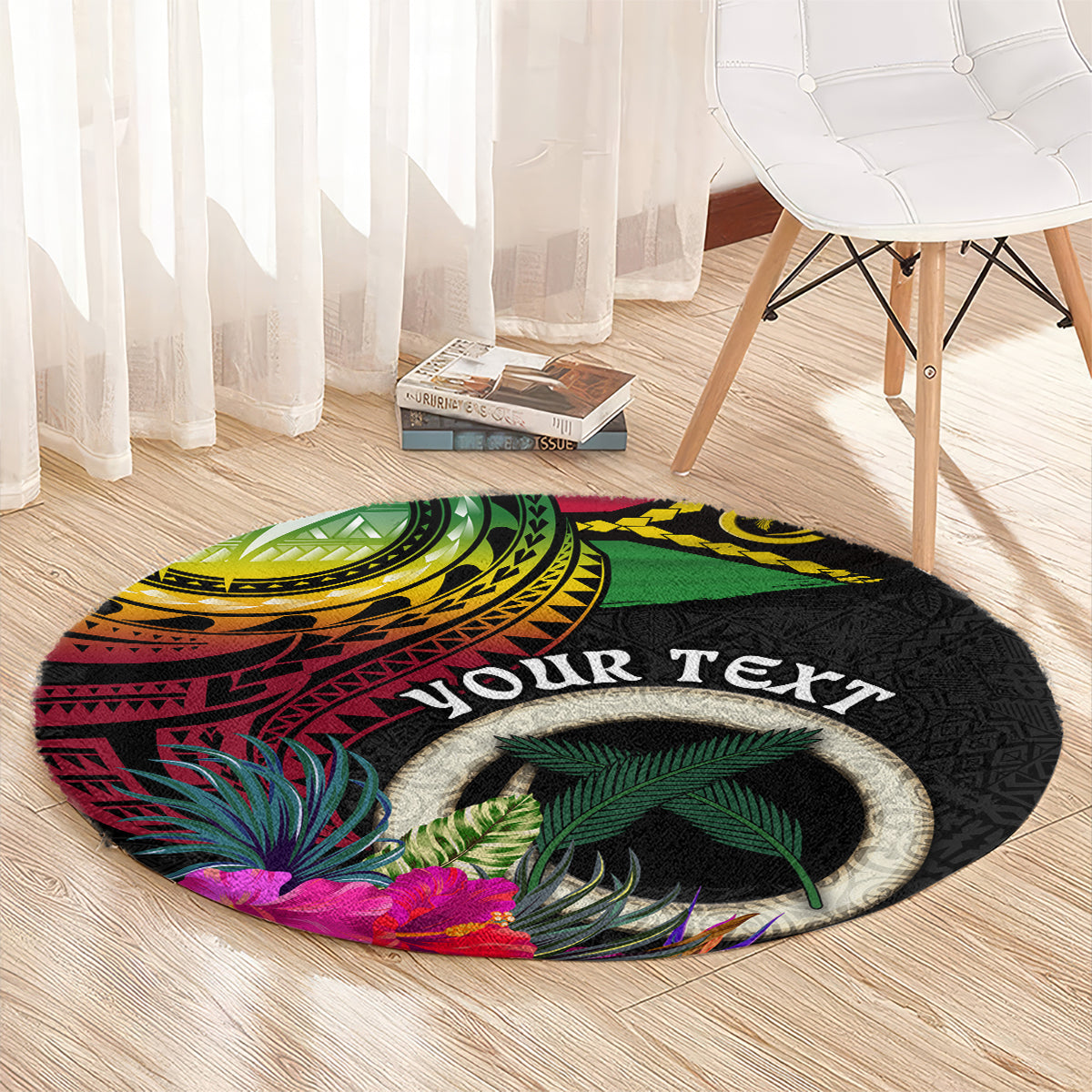 Personalised Vanuatu 44th Anniversary Round Carpet Boars Tusk Tugeta Yumi Selebretem Indipendens Dei LT03 - Polynesian Pride