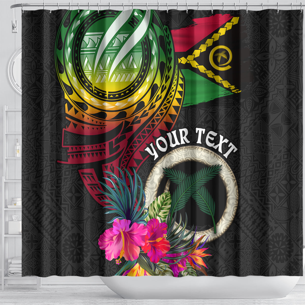 Vanuatu 44th Anniversary Shower Curtain Boars Tusk Tugeta Yumi Selebretem Indipendens Dei