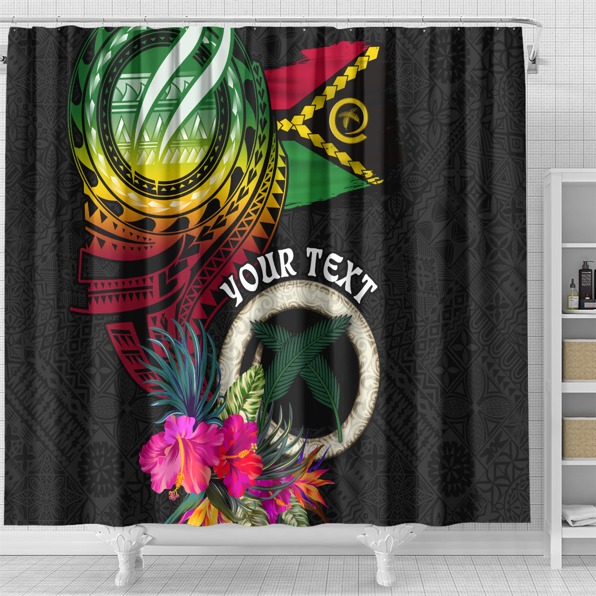 Vanuatu 44th Anniversary Shower Curtain Boars Tusk Tugeta Yumi Selebretem Indipendens Dei