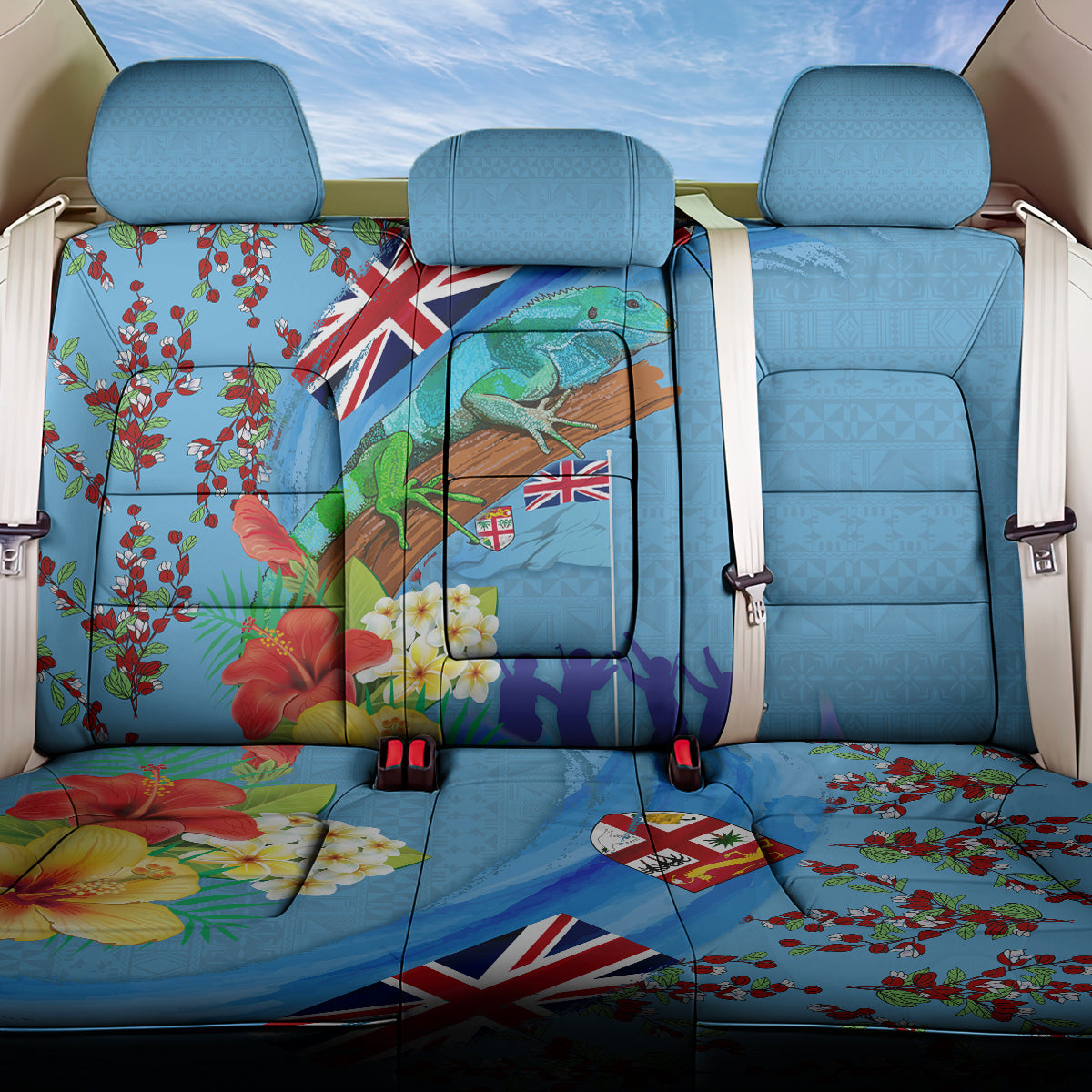 Fiji Day Back Car Seat Cover Tagimoucia Flower and Melanesia Pattern