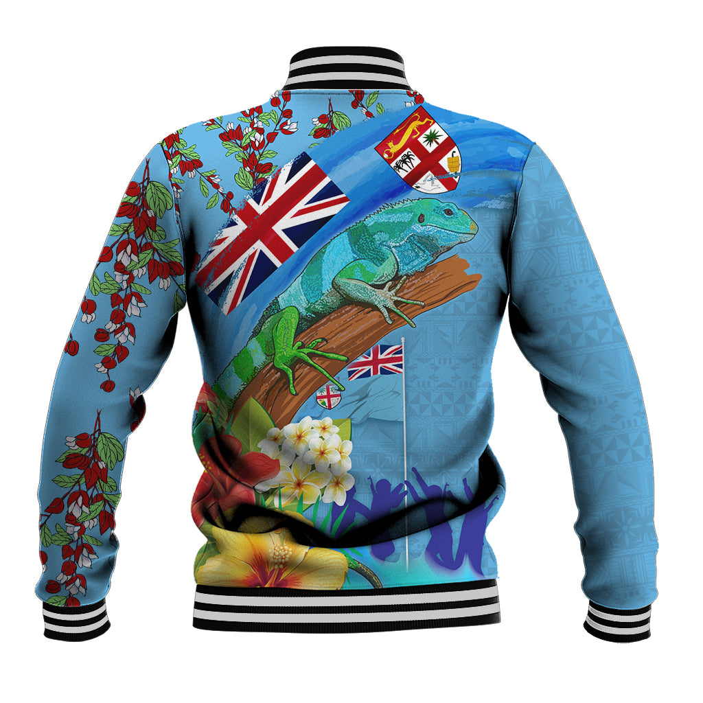 Fiji Day Baseball Jacket Tagimoucia Flower and Melanesia Pattern